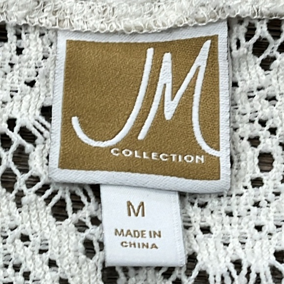 JM Collection Open Crochet Angel Sleeve Top Size M Cottage Boho Hippie Festival - Picture 12 of 13